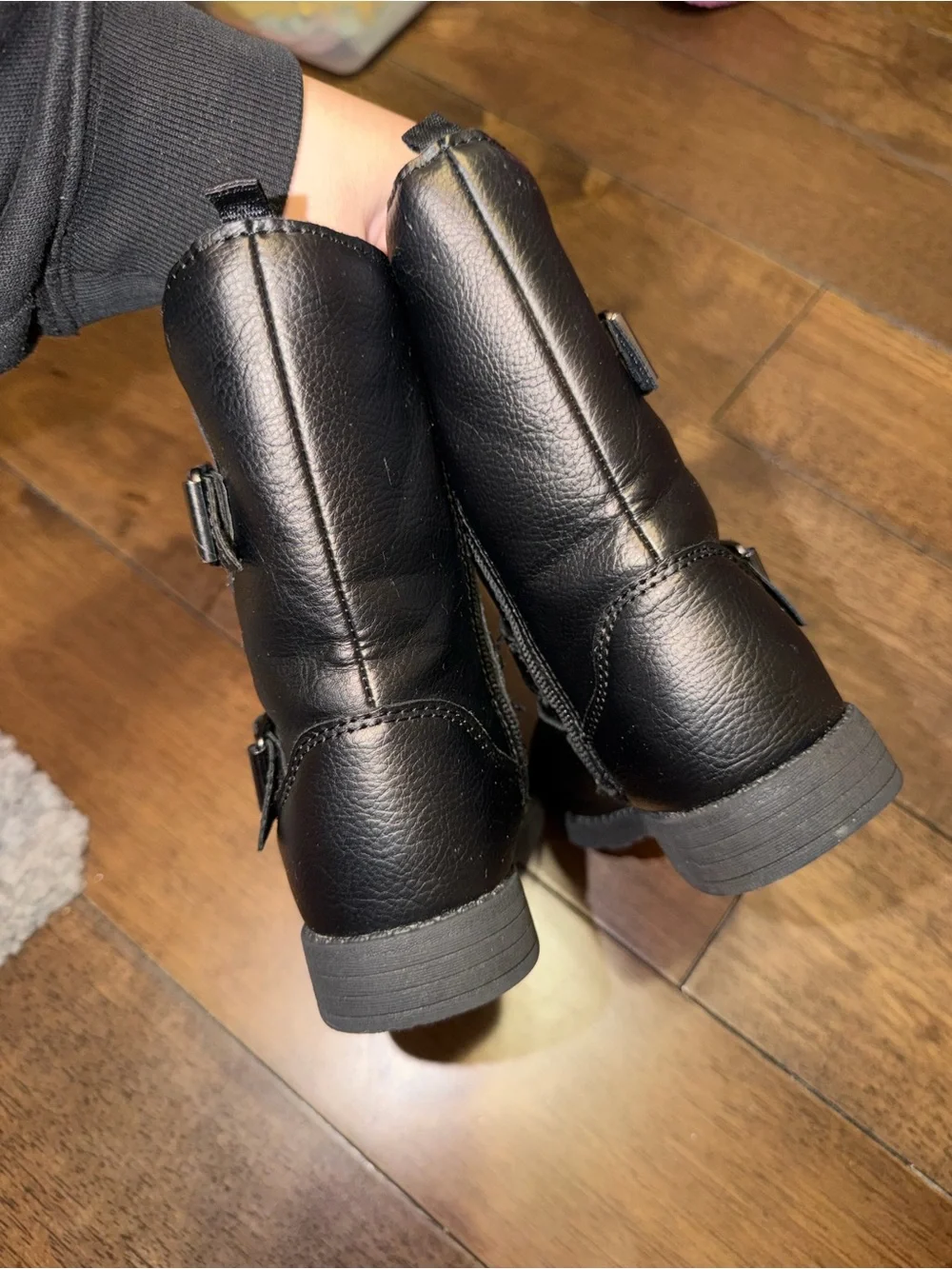 Black Buckle Mid-Calf Leather Boots